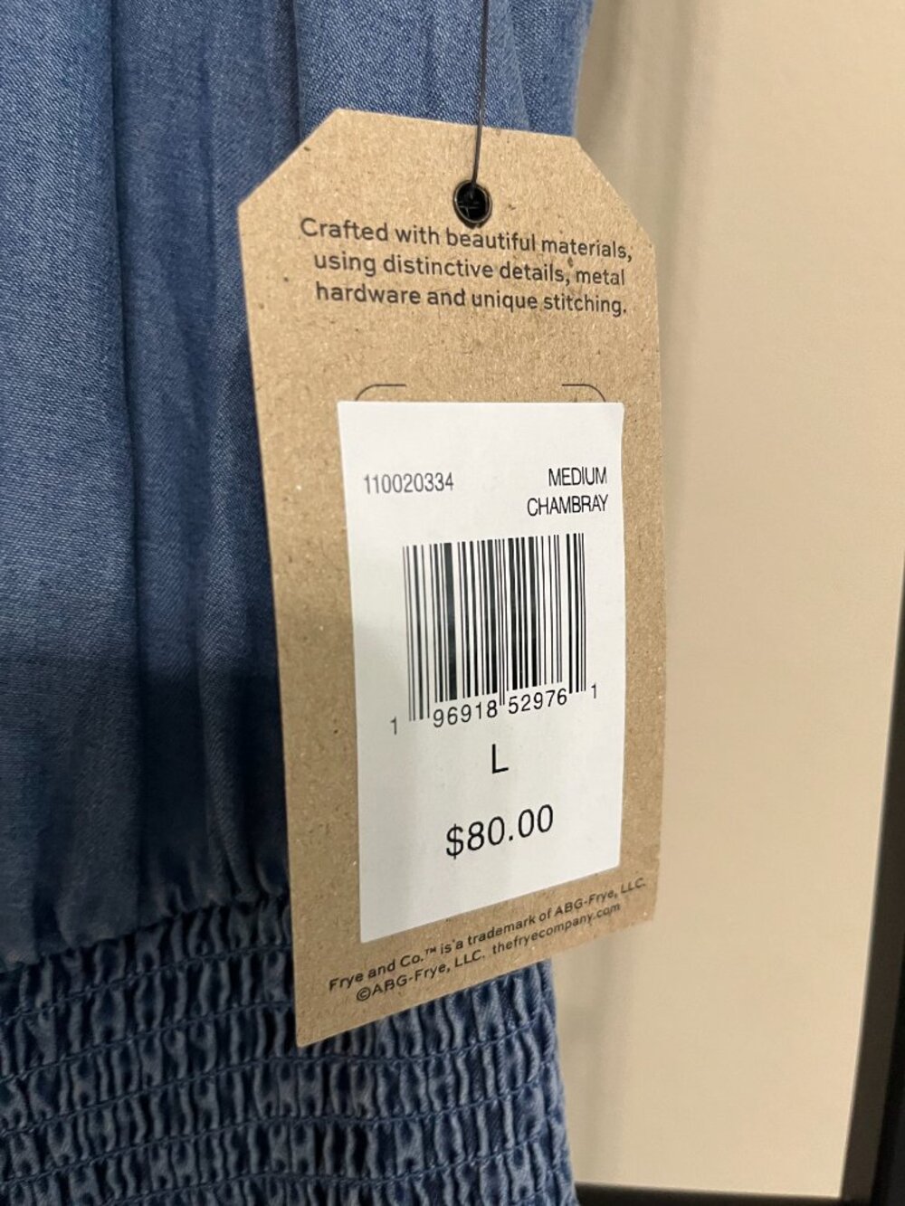 Frye & Co Chambray Blue Dress NWT Smocked Waist Keyhole Flutter Sleeve Large - Picture 4 of 10